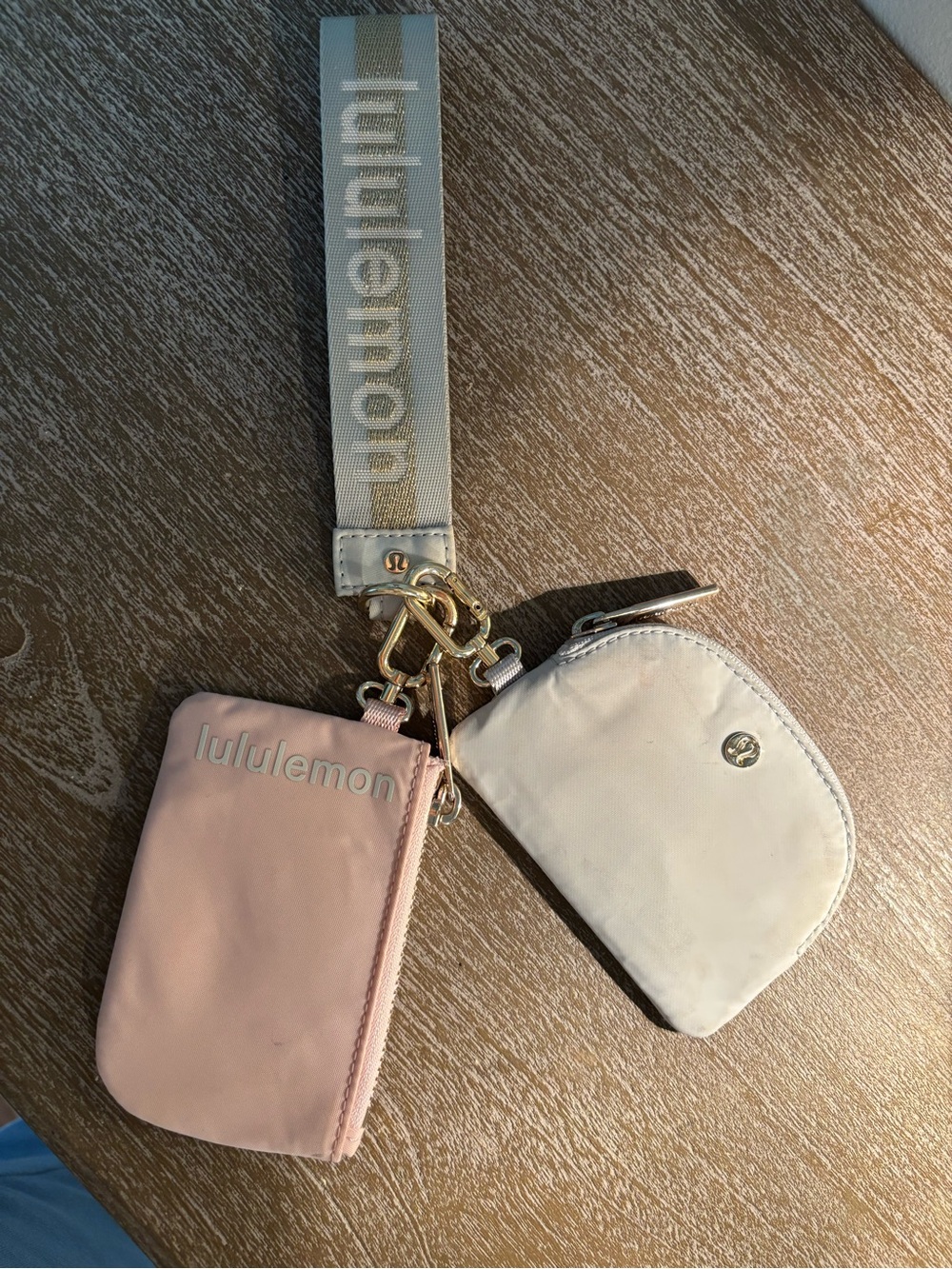 Lululemon Pink & Cream Key Pouch Set with Branded Strap
